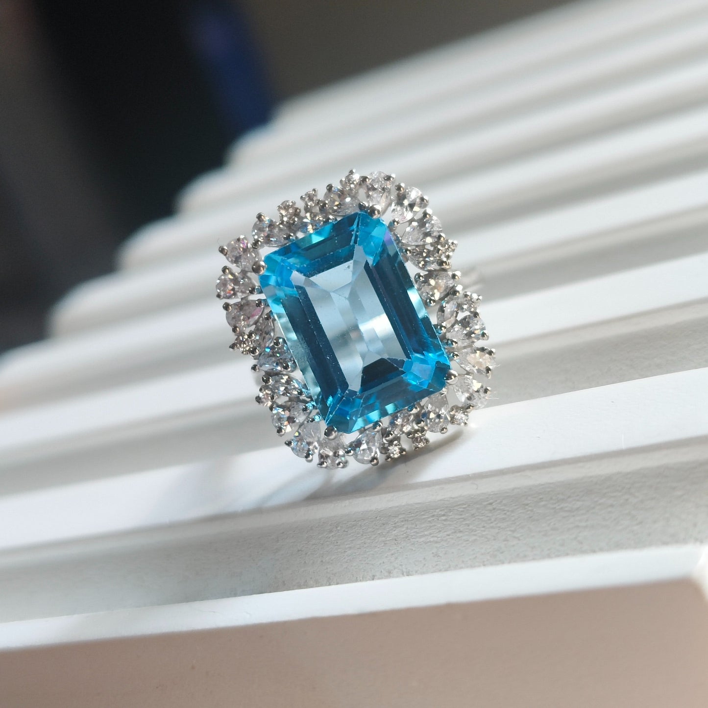 Halo Majesty Sky Blue Topaz Ring