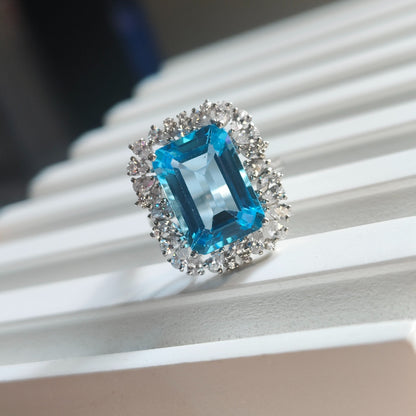 Halo Majesty Sky Blue Topaz Ring