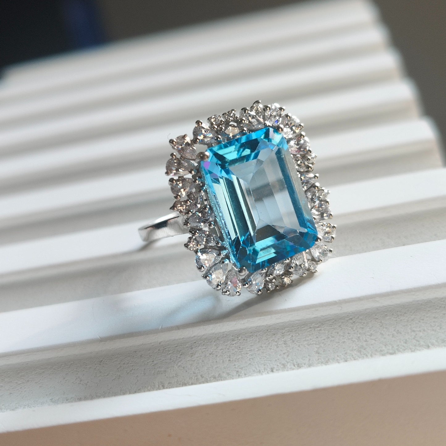 Halo Majesty Sky Blue Topaz Ring