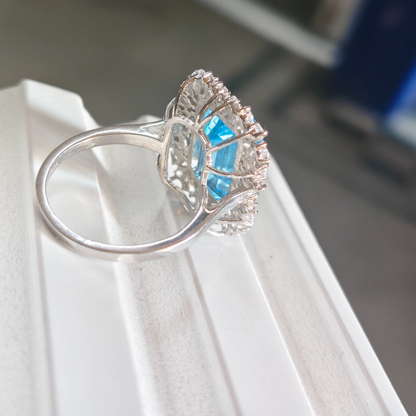 Halo Majesty Sky Blue Topaz Ring