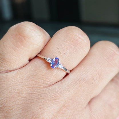 VertiOval Natural Tanzanite Silver Ring