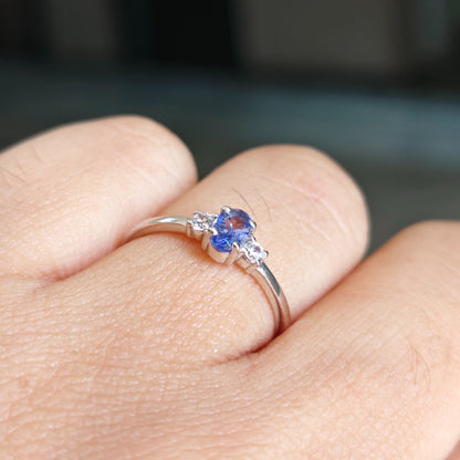 VertiOval Natural Tanzanite Silver Ring