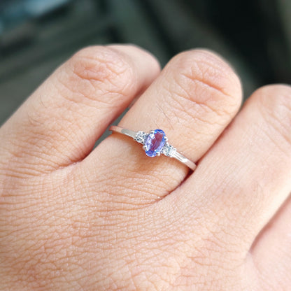 VertiOval Natural Tanzanite Silver Ring