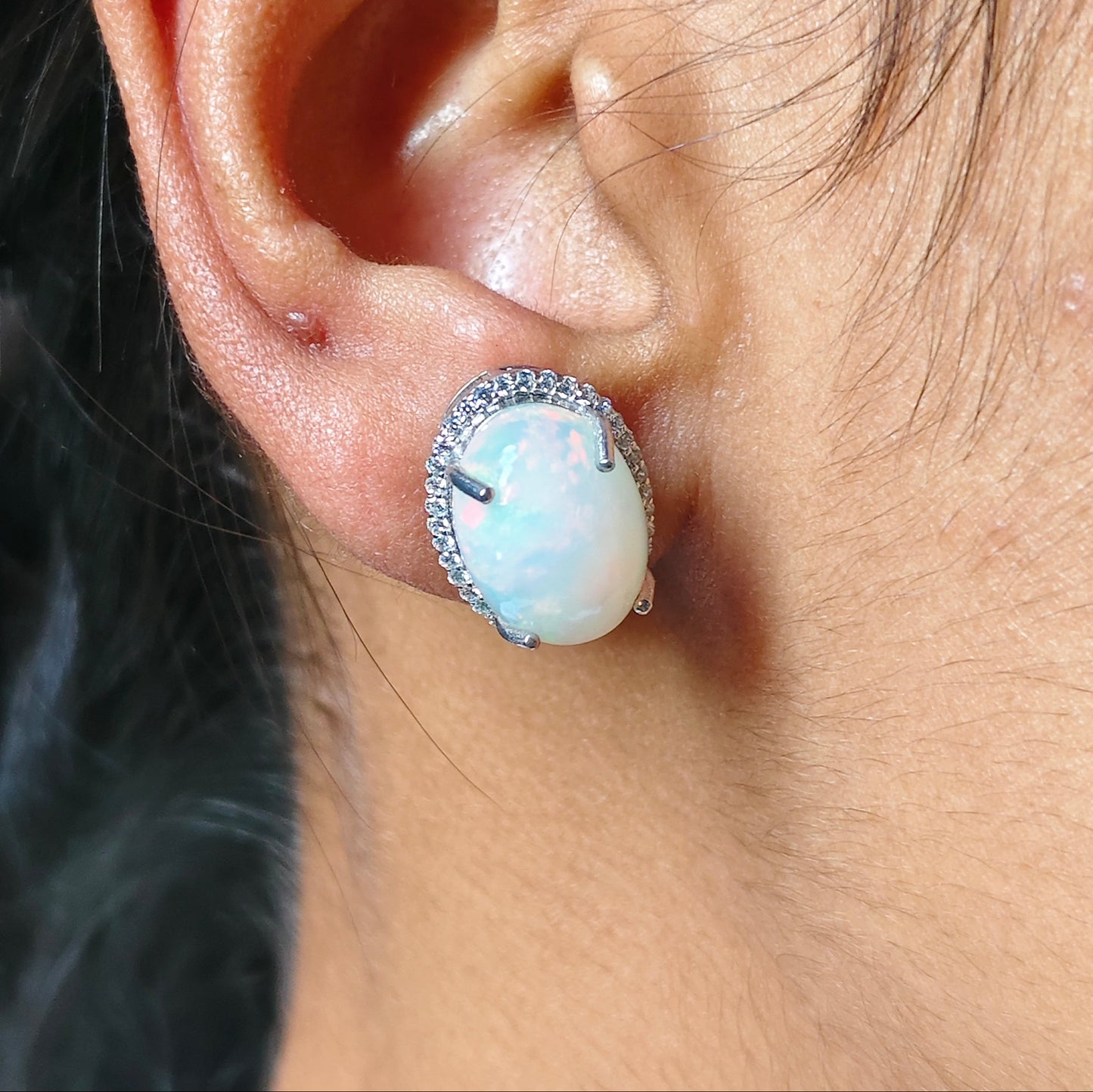 Rainbow Natural Opal studs