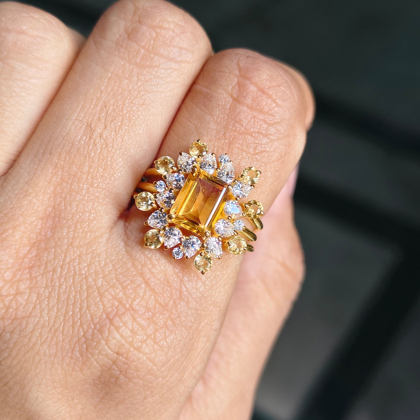 Golden Drizzle Statement Natural Citrine Ring