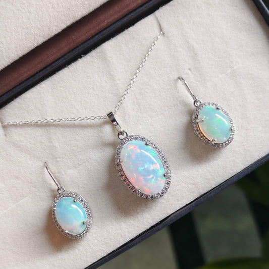 Blossom Natural Opal earrings and Pendant set