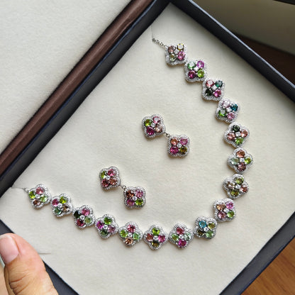Blossom Bliss Multi Tourmaline Necklace With Earrings