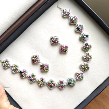 Blossom Bliss Multi Tourmaline Necklace With Earrings