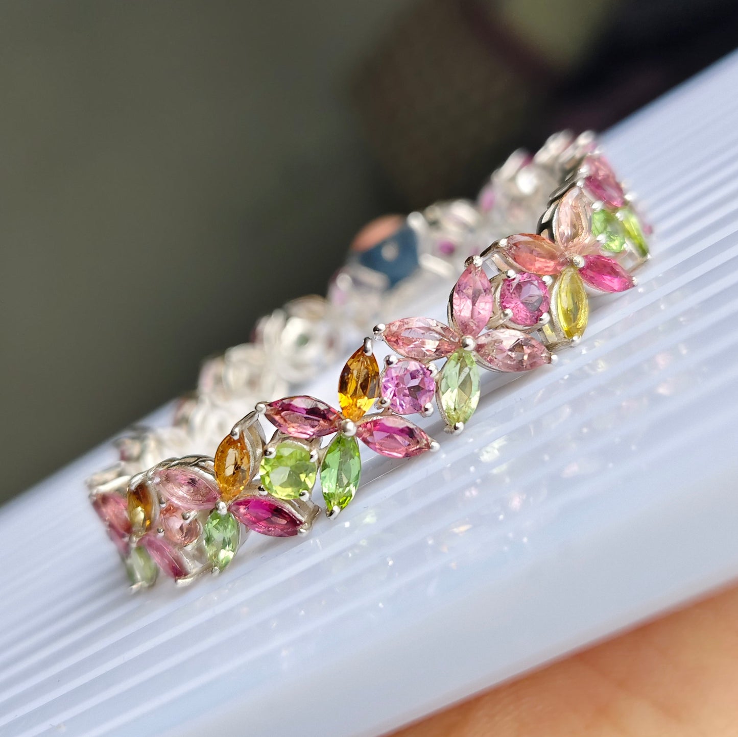 Petal Prism Multi Tourmaline 925 Silver Bracelet
