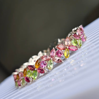 Petal Prism Multi Tourmaline 925 Silver Bracelet