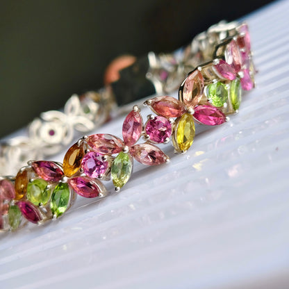 Petal Prism Multi Tourmaline 925 Silver Bracelet