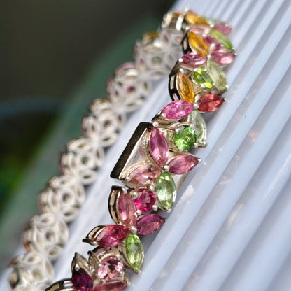 Petal Prism Multi Tourmaline 925 Silver Bracelet