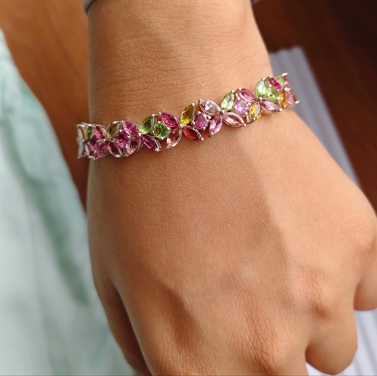 Petal Prism Multi Tourmaline 925 Silver Bracelet
