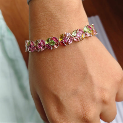 Petal Prism Multi Tourmaline 925 Silver Bracelet