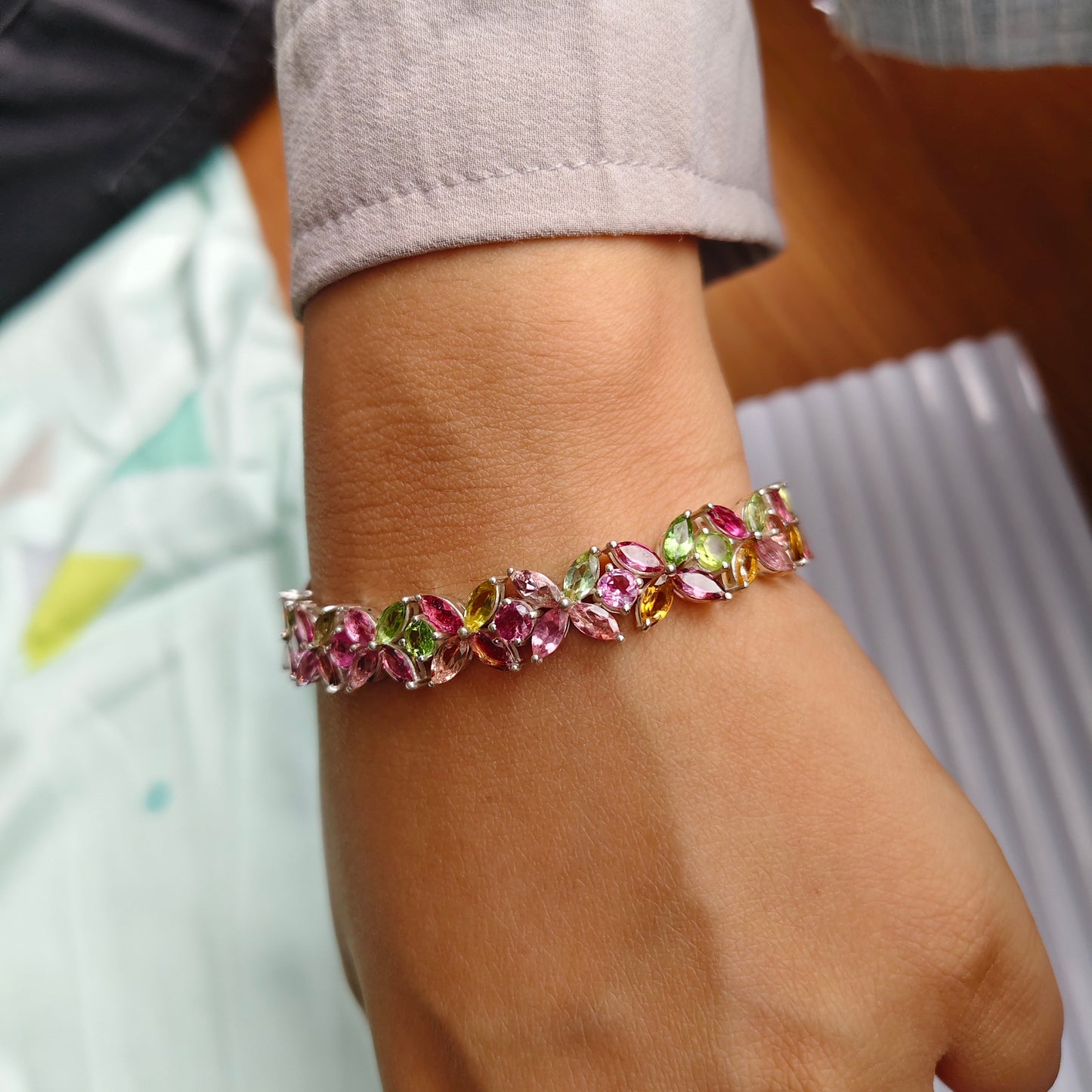 Petal Prism Multi Tourmaline 925 Silver Bracelet