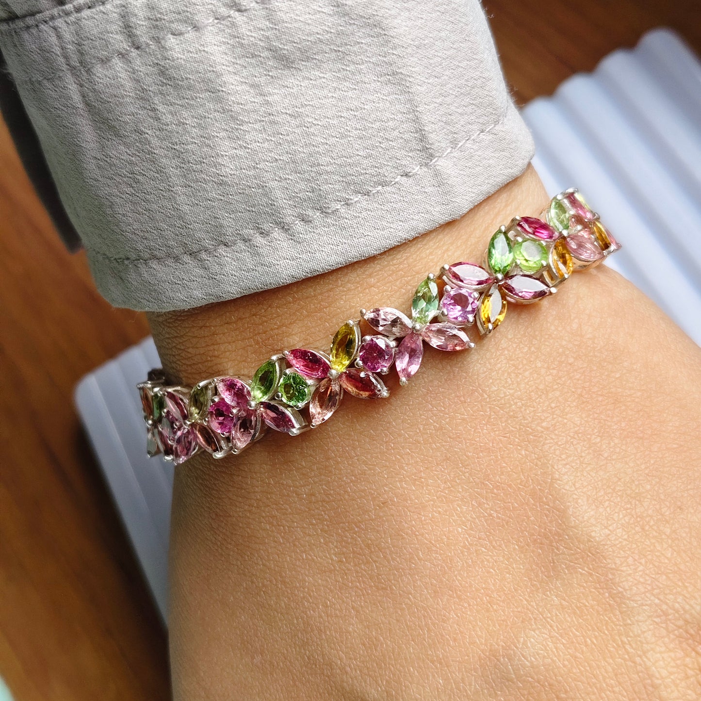 Petal Prism Multi Tourmaline 925 Silver Bracelet