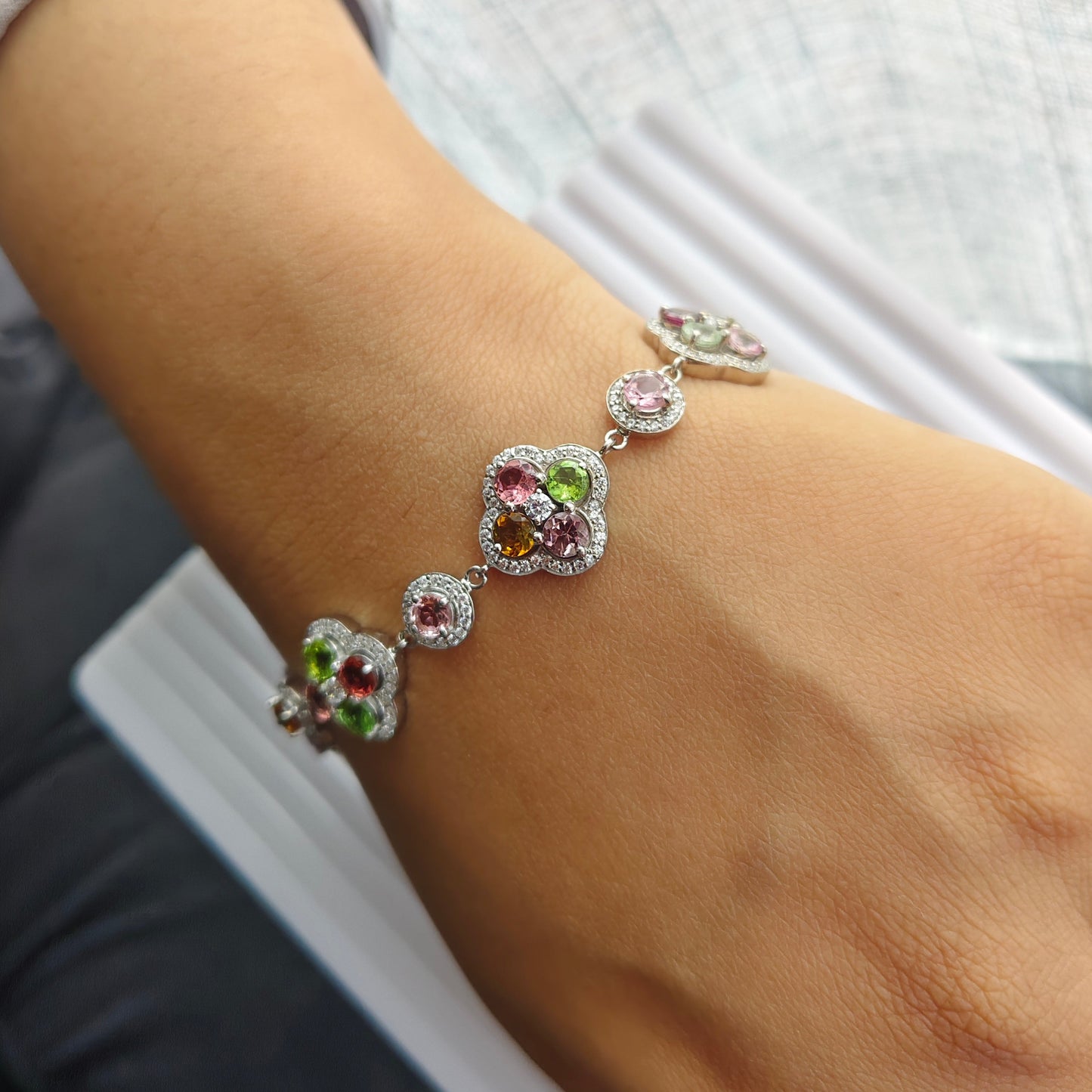 Blossom Bliss Multi Tourmaline 925 Silver Bracelet