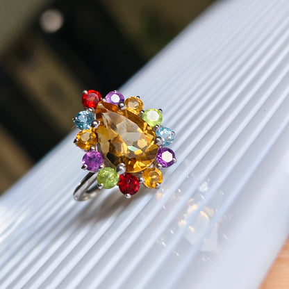 Sunburst Harmony Multi Gem 925 silver Ring