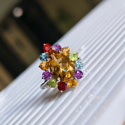 Sunburst Harmony Multi Gem 925 silver Ring