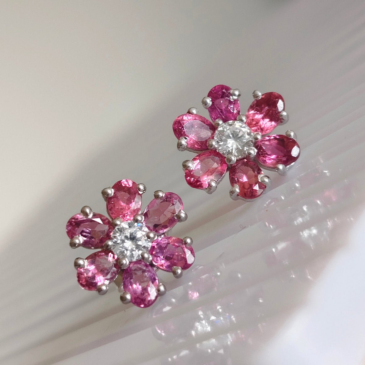 'Bloom' Natural Pink Tourmaline Stud