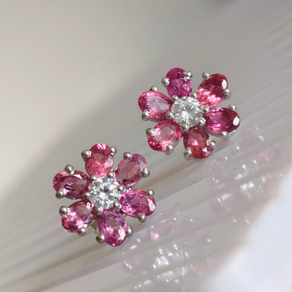 'Bloom' Natural Pink Tourmaline Stud
