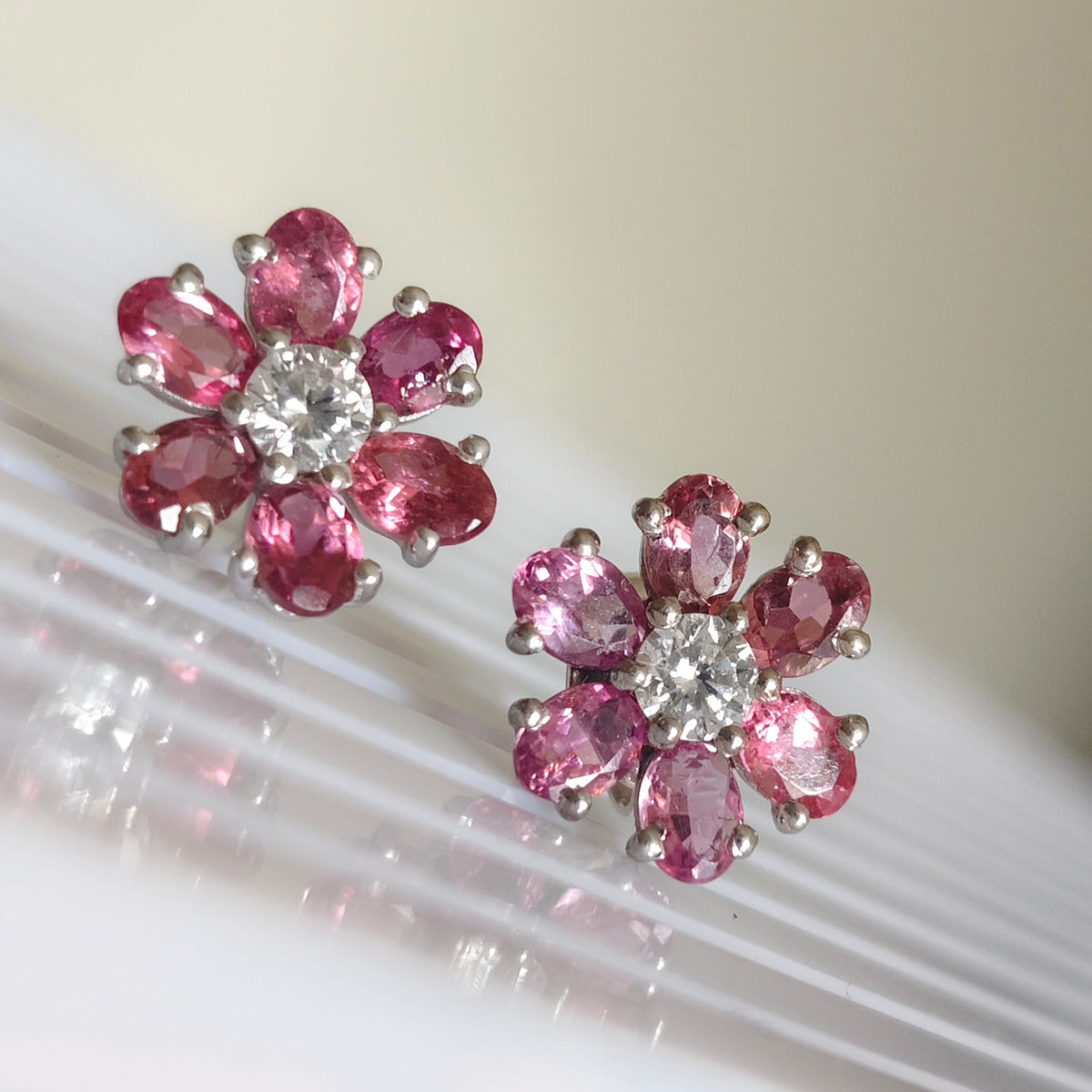 'Bloom' Natural Pink Tourmaline Stud