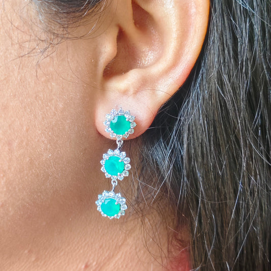 'Trio Dangle' Green Onyx Party Earrings