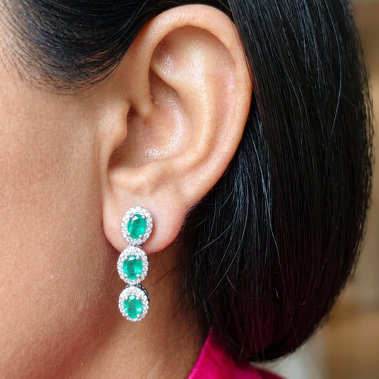 'Royal Trellis' Natural Zambian Emerald Earrings