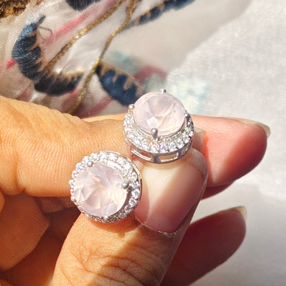 Eternal Round Rose Quartz 925 Silver Studs