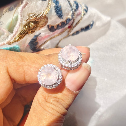 Eternal Round Rose Quartz 925 Silver Studs