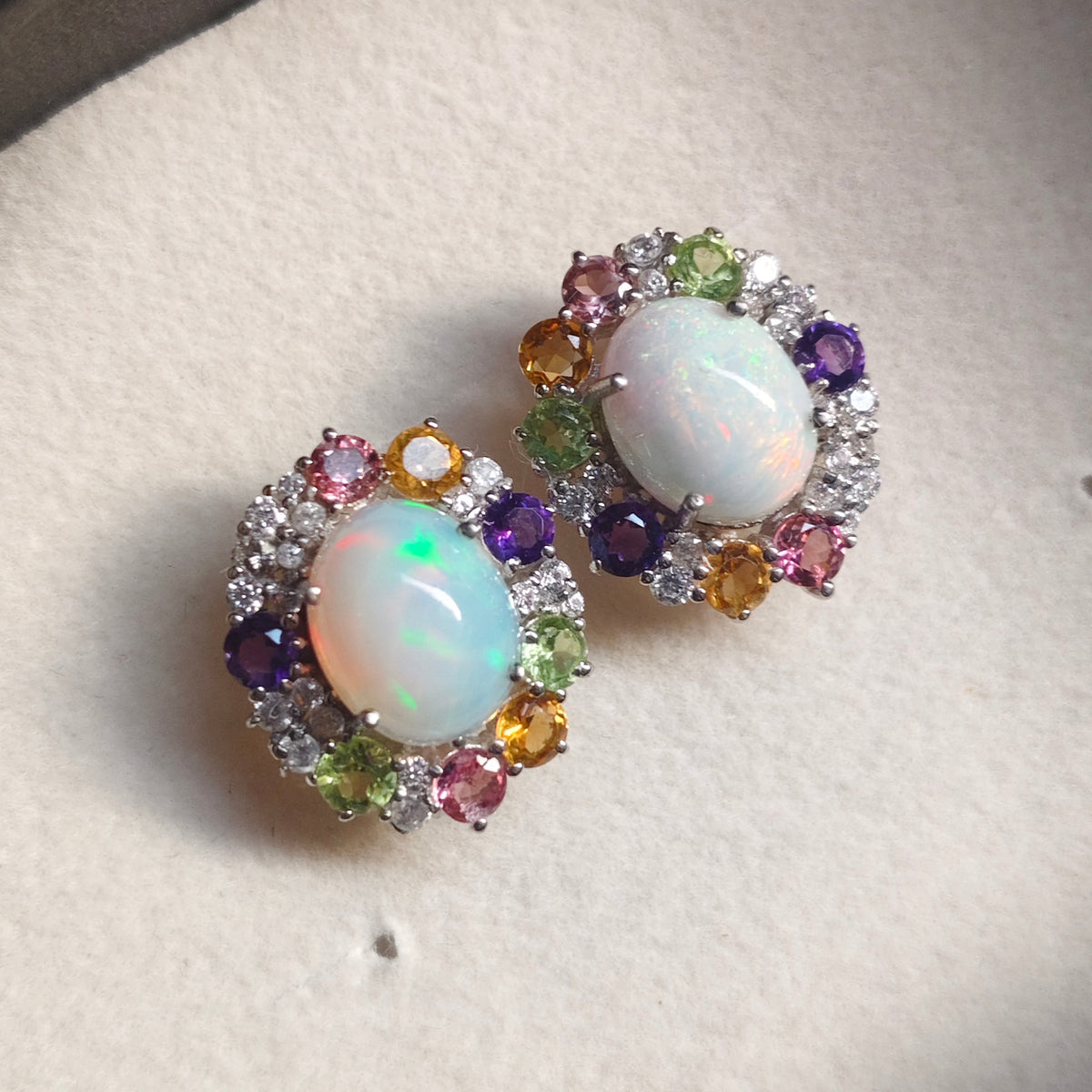 Sunburst Natural Opal sterling silver studs