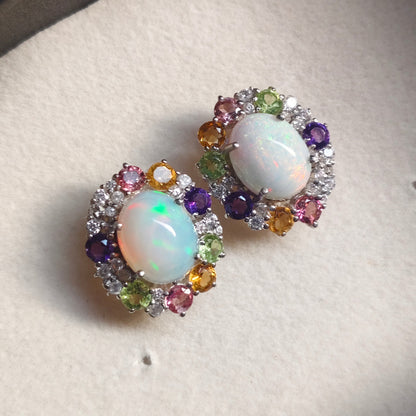 Sunburst Natural Opal sterling silver studs