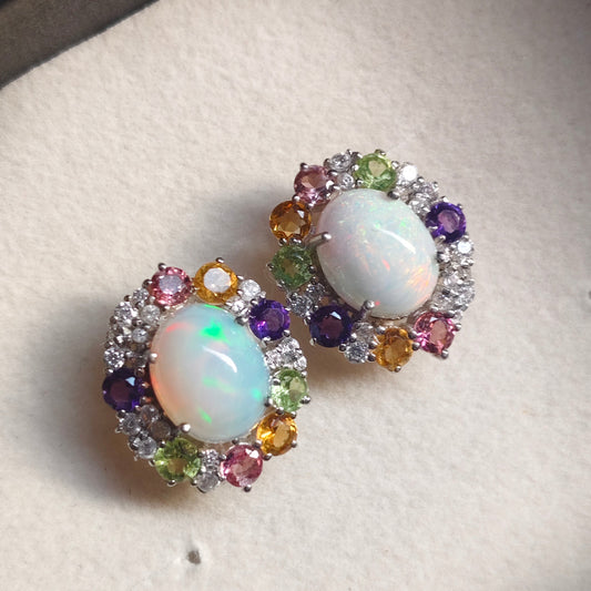 Sunburst Natural Opal sterling silver studs