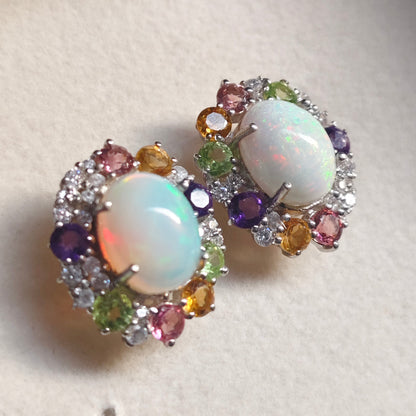 Sunburst Natural Opal sterling silver studs