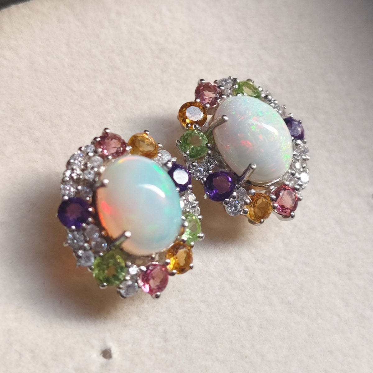 Sunburst Natural Opal sterling silver studs