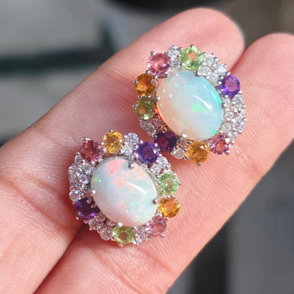 Sunburst Natural Opal sterling silver studs