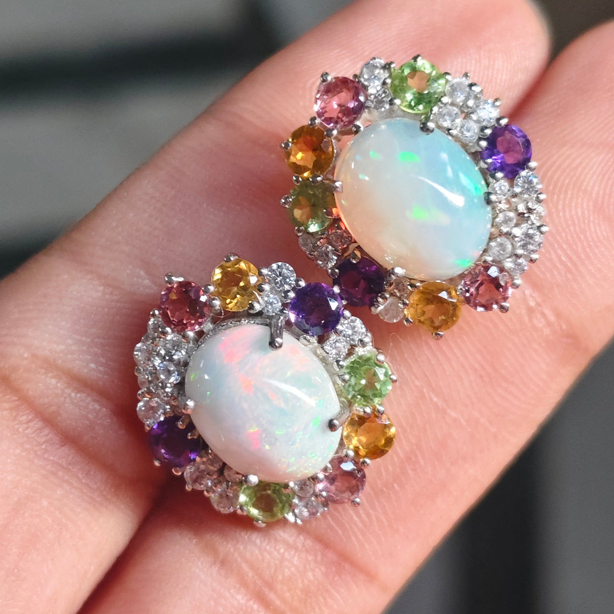 Sunburst Natural Opal sterling silver studs