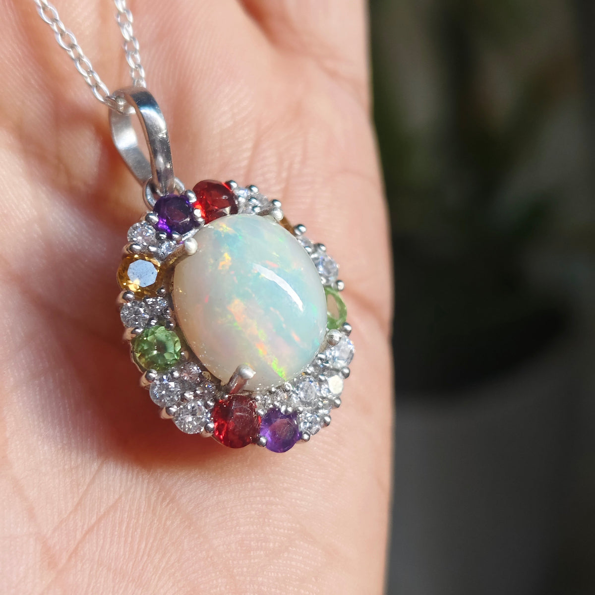Sunburst Natural Opal and Tourmaline Pendant