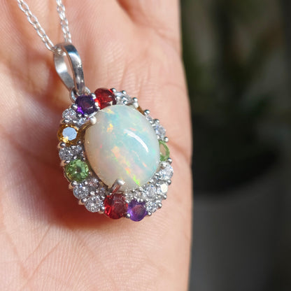 Sunburst Natural Opal and Tourmaline Pendant