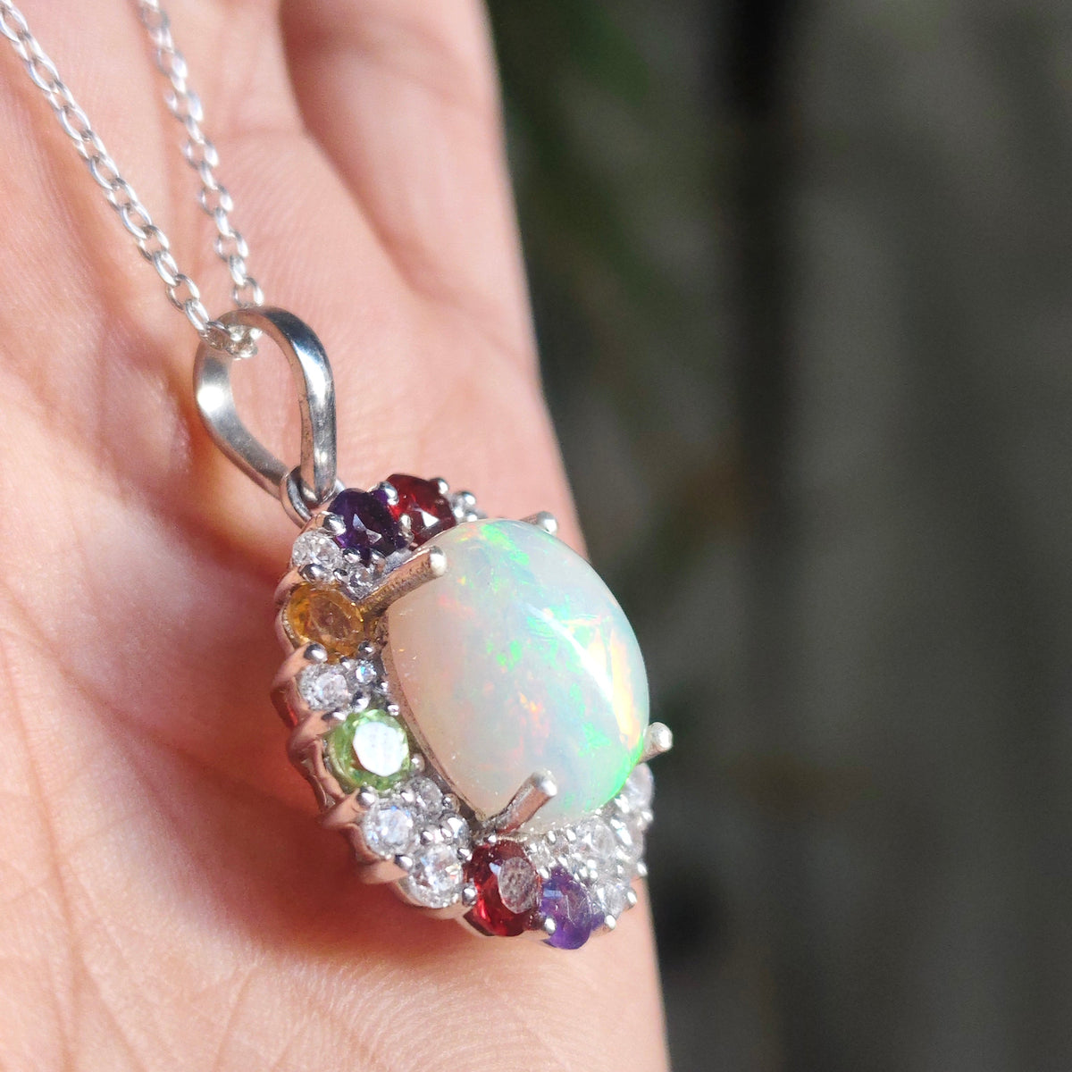Sunburst Natural Opal and Tourmaline Pendant