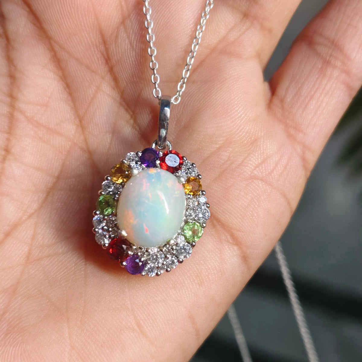 Sunburst Natural Opal and Tourmaline Pendant