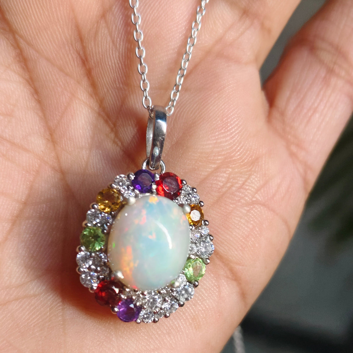Sunburst Natural Opal and Tourmaline Pendant