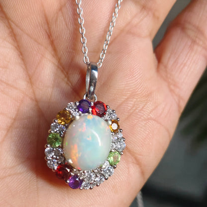 Sunburst Natural Opal and Tourmaline Pendant