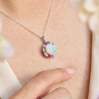 Sunburst Natural Opal and Tourmaline Pendant