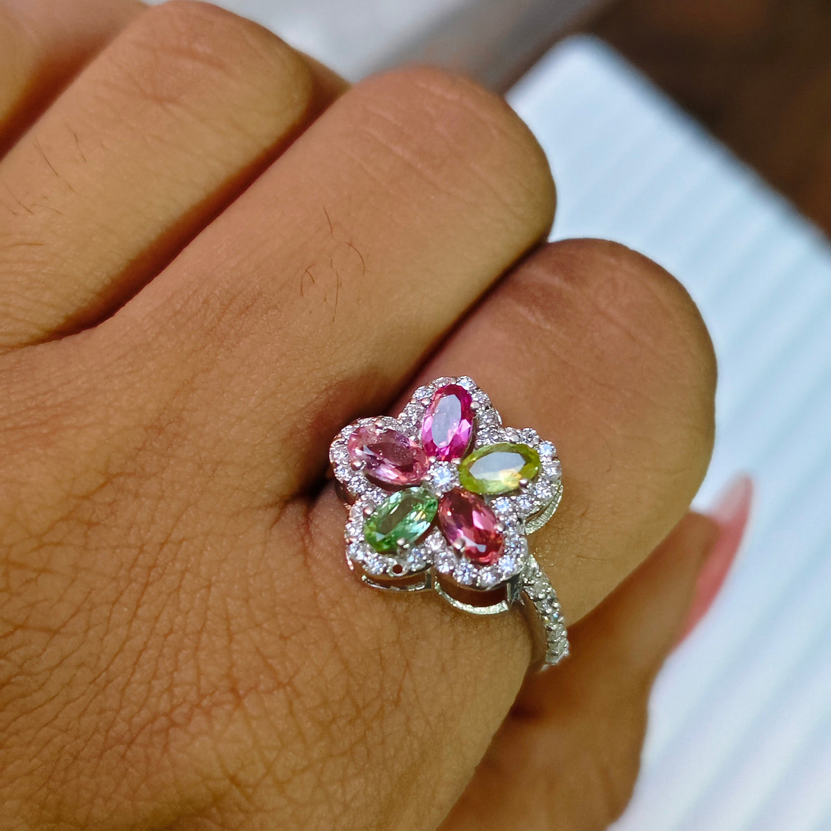 'Bloom Halo' Multi Tourmaline Petals Gemstone Ring
