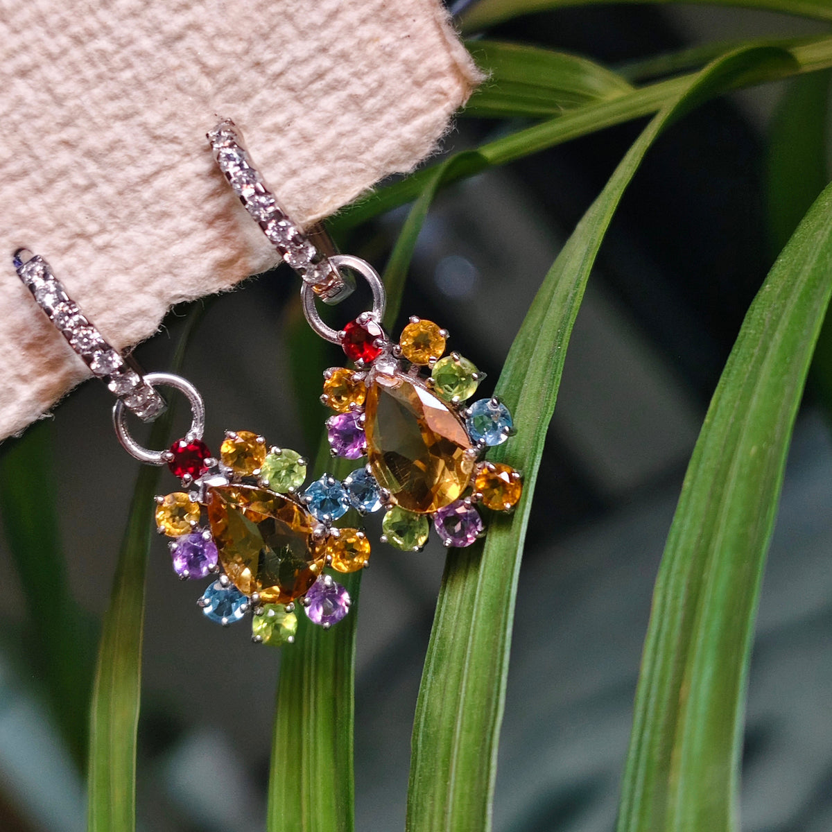 'Sunburst Harmony' Citrine and Multi Gem Drop Earrings