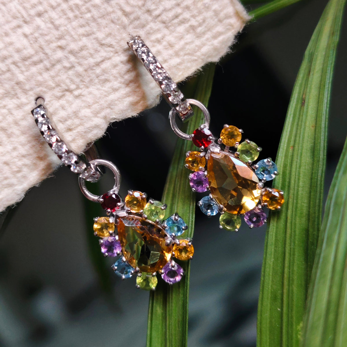 'Sunburst Harmony' Citrine and Multi Gem Drop Earrings