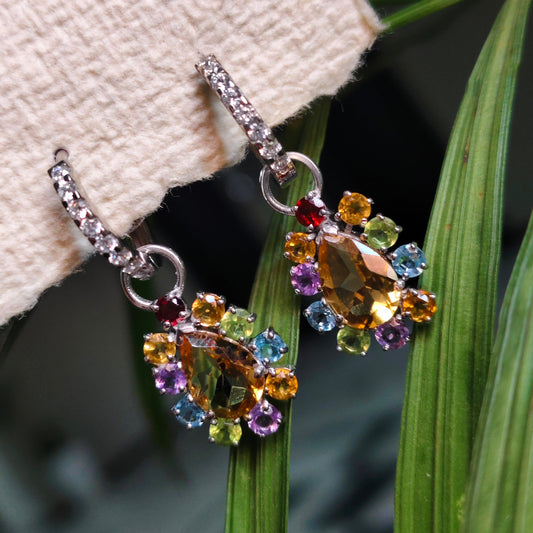 'Sunburst Harmony' Citrine and Multi Gem Drop Earrings