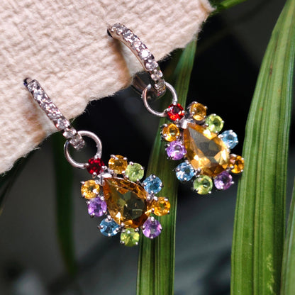 'Sunburst Harmony' Citrine and Multi Gem Drop Earrings