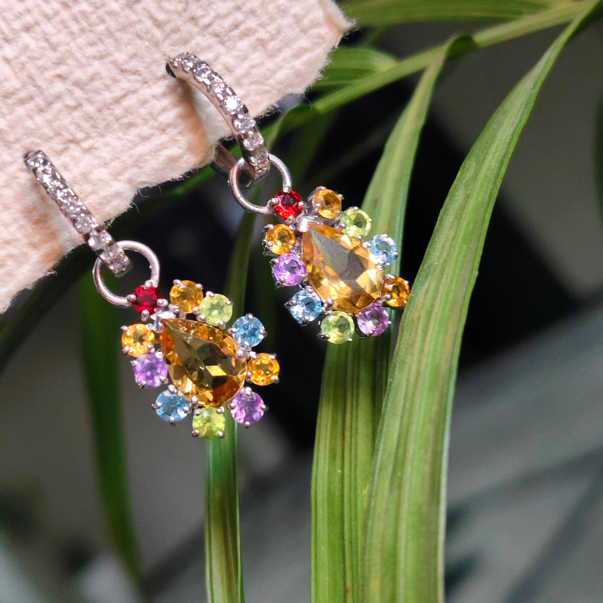 'Sunburst Harmony' Citrine and Multi Gem Drop Earrings